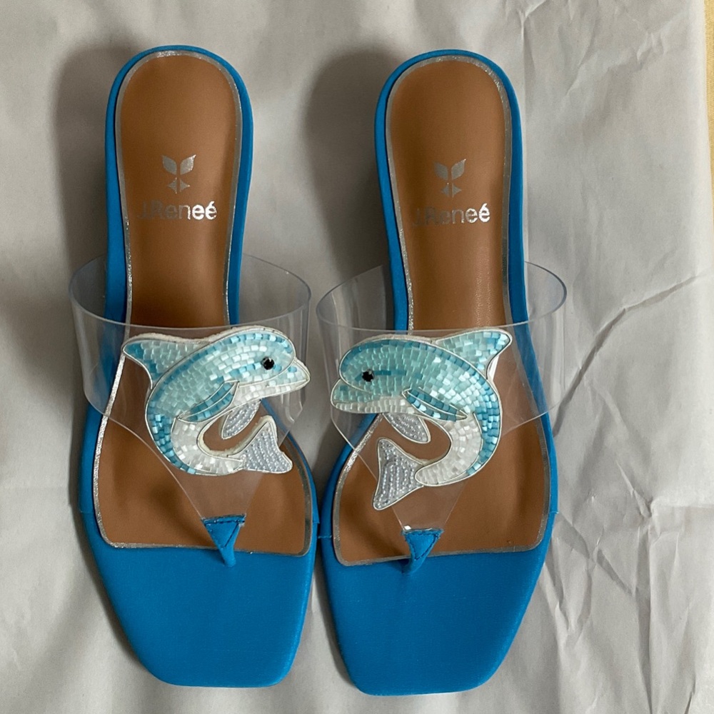 J.Renee Blue Sandals with Dolphin Design